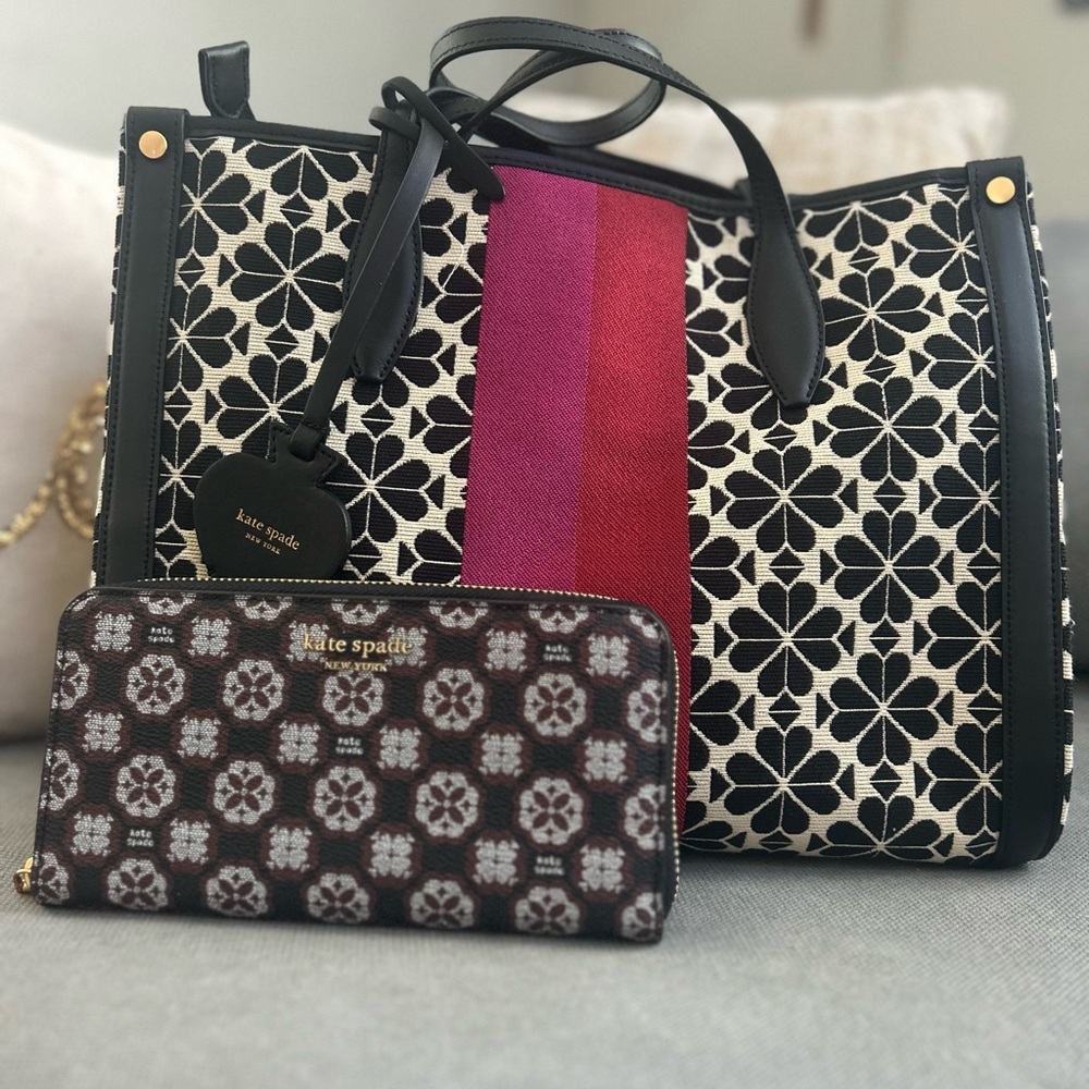 Kate Spade Black and Pink Floral Tote with matching wallet - Picture 3 of 4